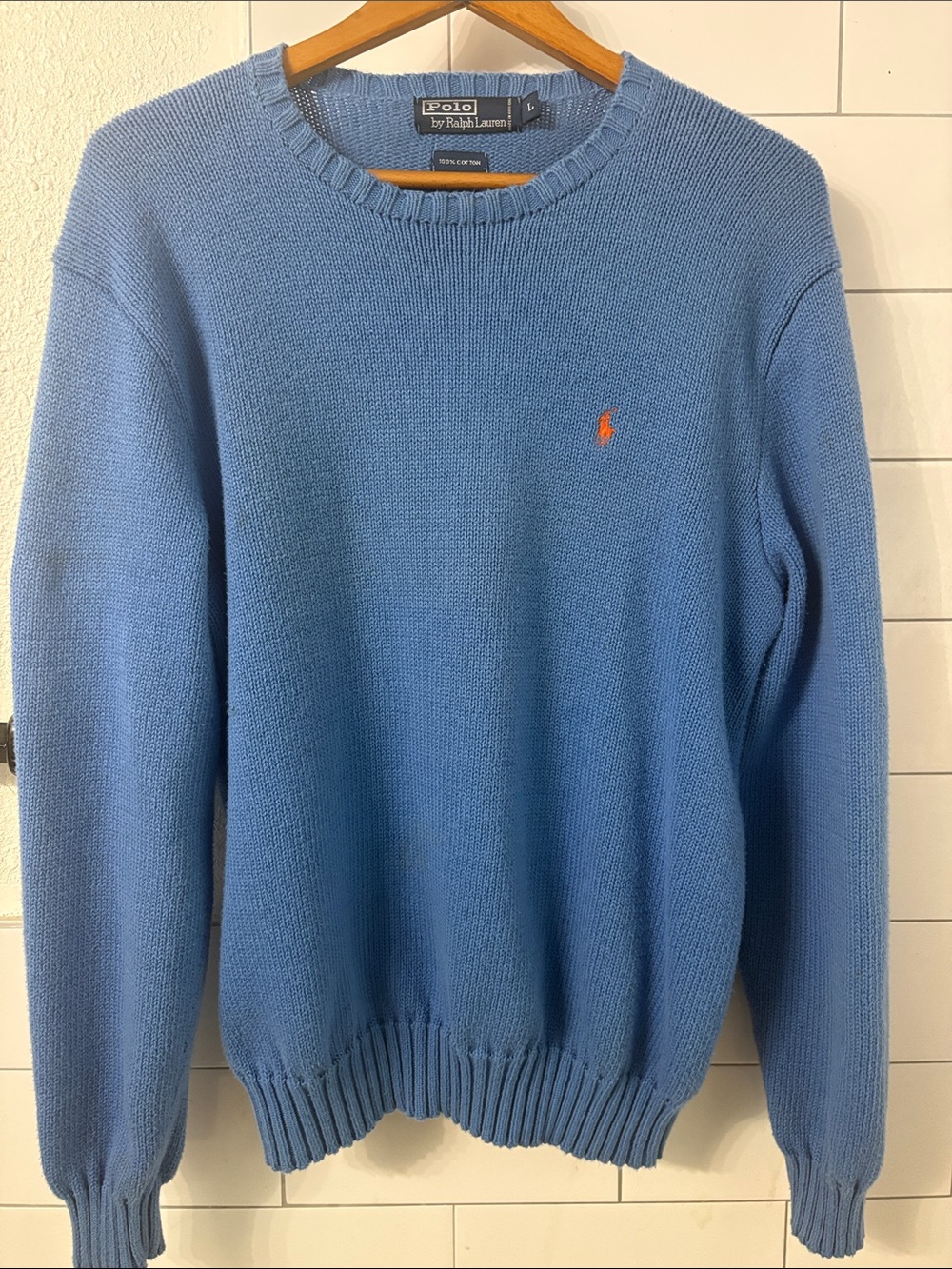 Polo by Ralph Lauren Sky Blue Crewneck Sweater with Orange Pony